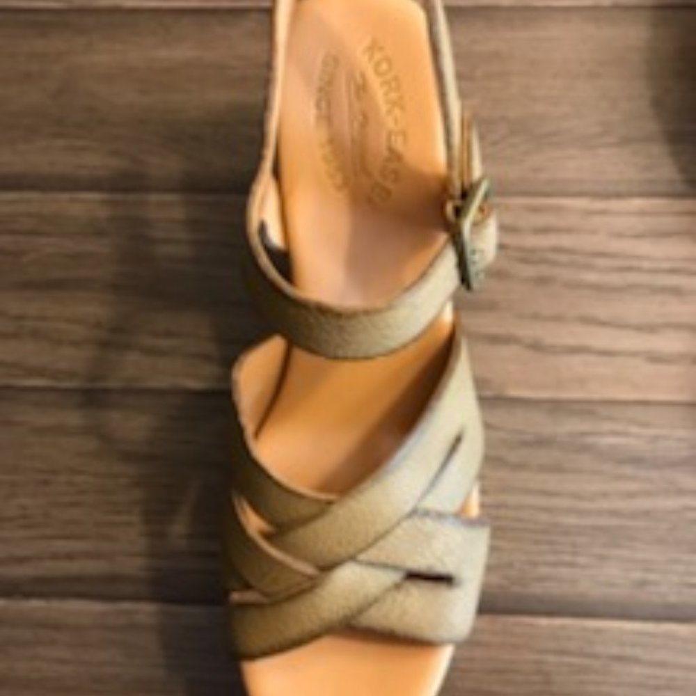 Kork-Ease Olive Green Leather Wedge Sandals - Picture 8 of 13